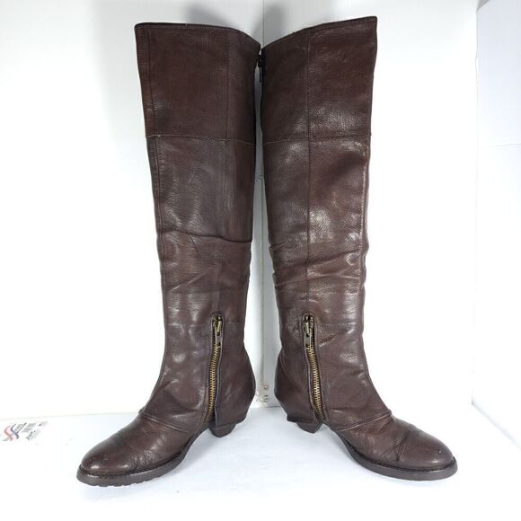 Ash Women's Tentation US7-7,5 Brown Leather Tall Side Zips Cone Heel Riding Boot - Picture 5 of 13